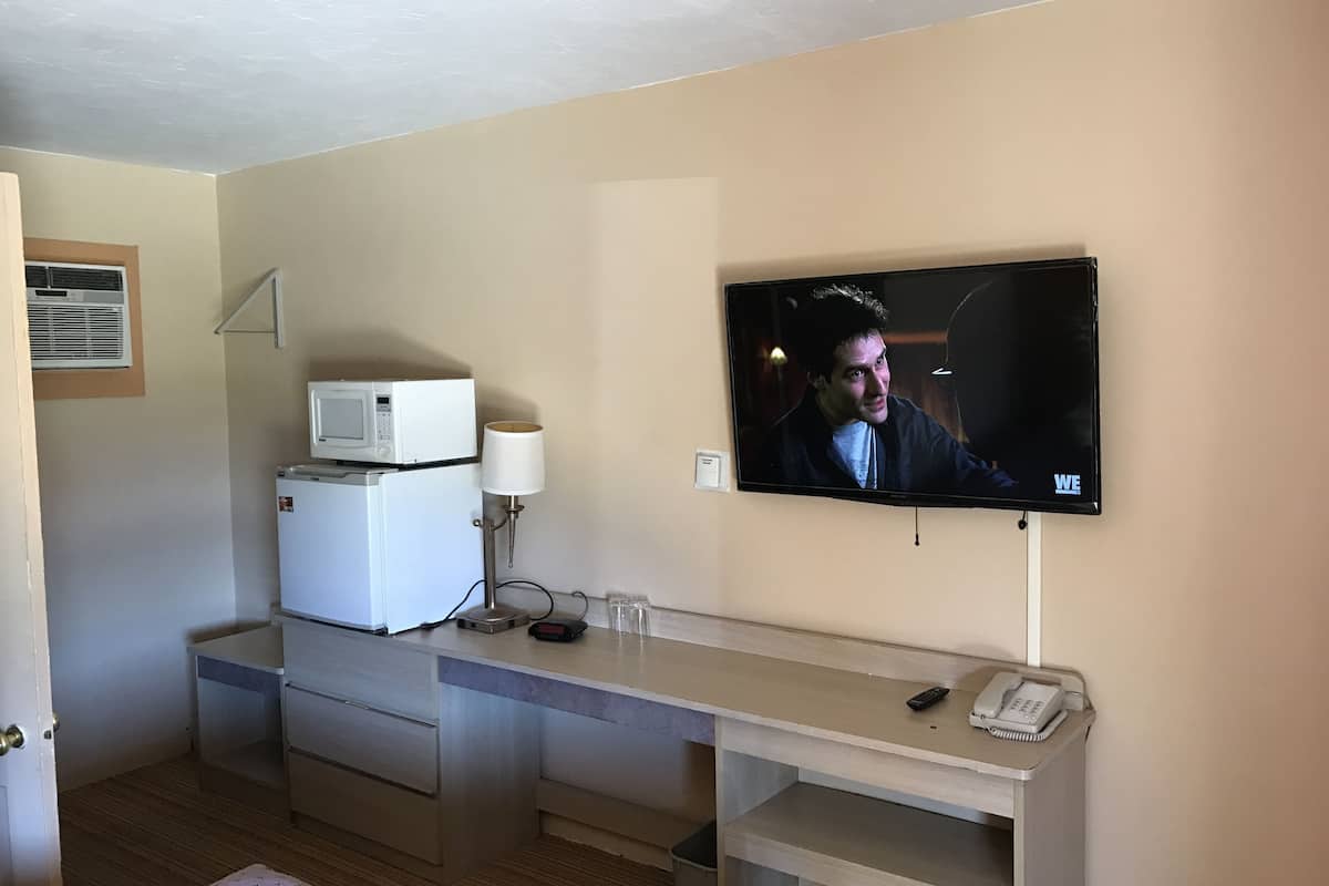 Deluxe kamer, 1 queensize bed, koelkast en magnetron, op benedenverdieping | Woonruimte | Een 40-inch ledtelevisie met digitale zenders en een televisie