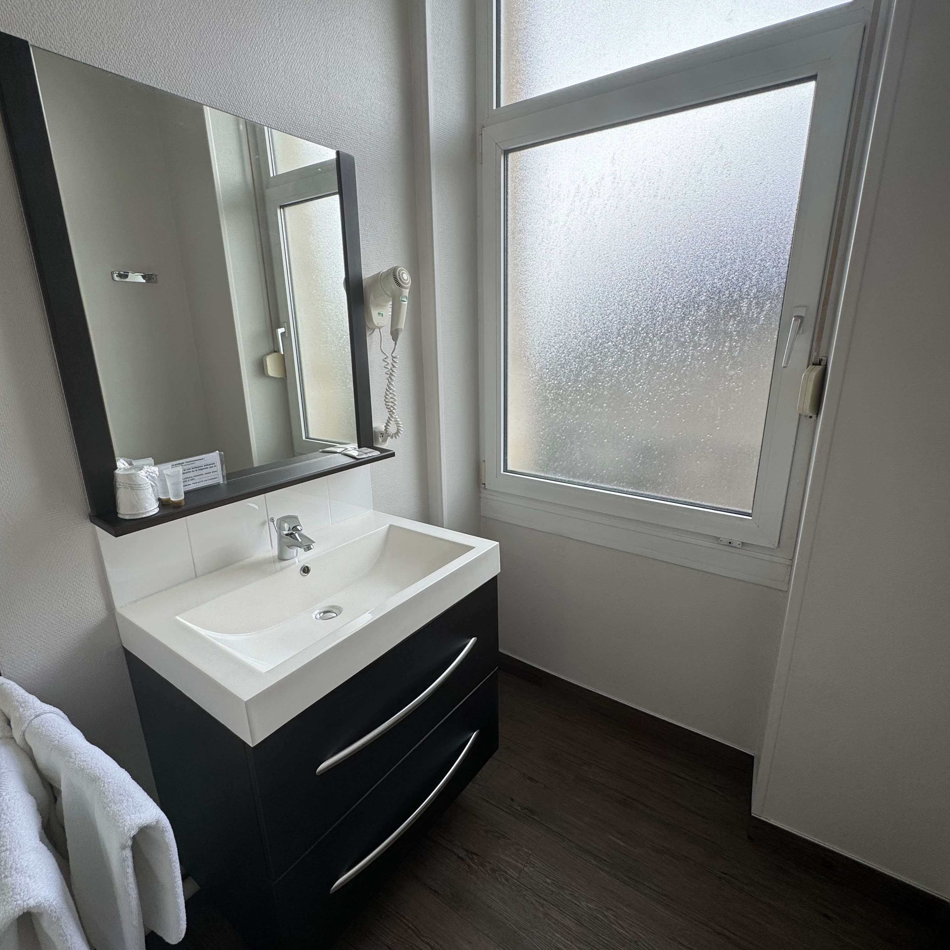 free toiletries, hair dryer, towels