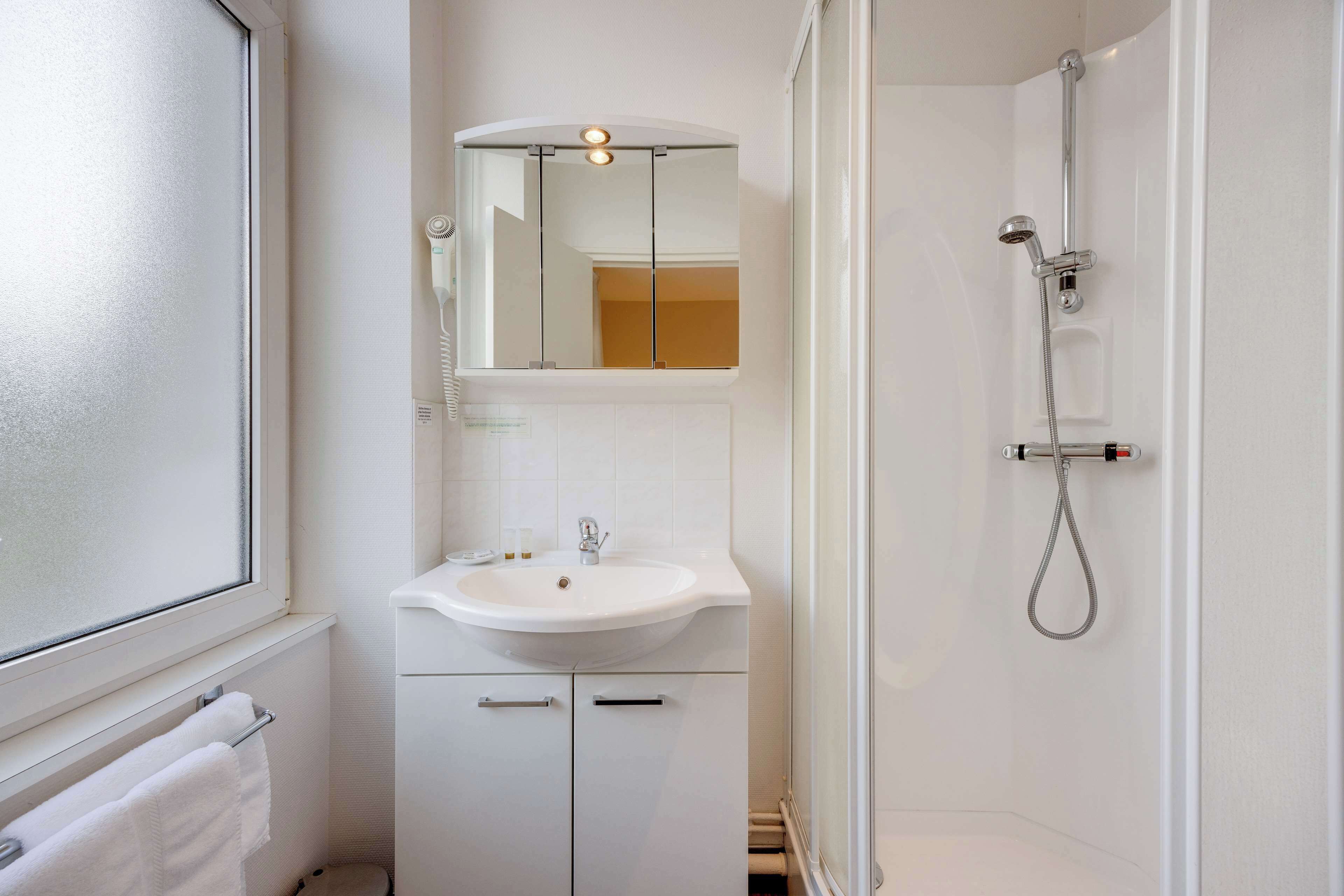 free toiletries, hair dryer, towels