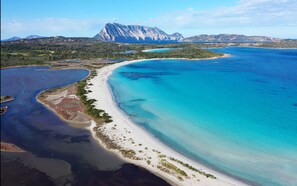 Playa en los alrededores, playa de arena blanca, camastros y sombrillas
