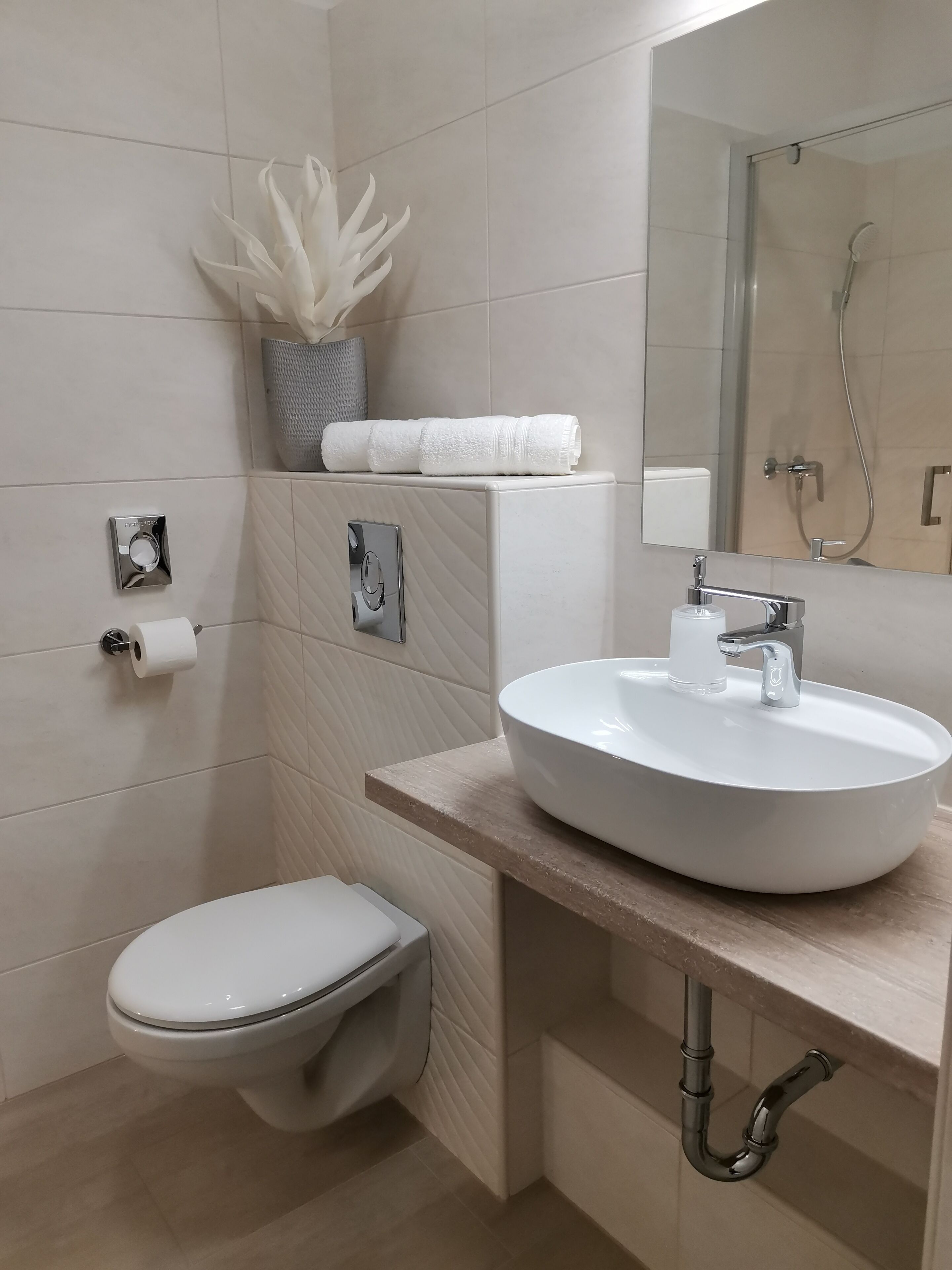 shower, free toiletries, hair dryer, towels