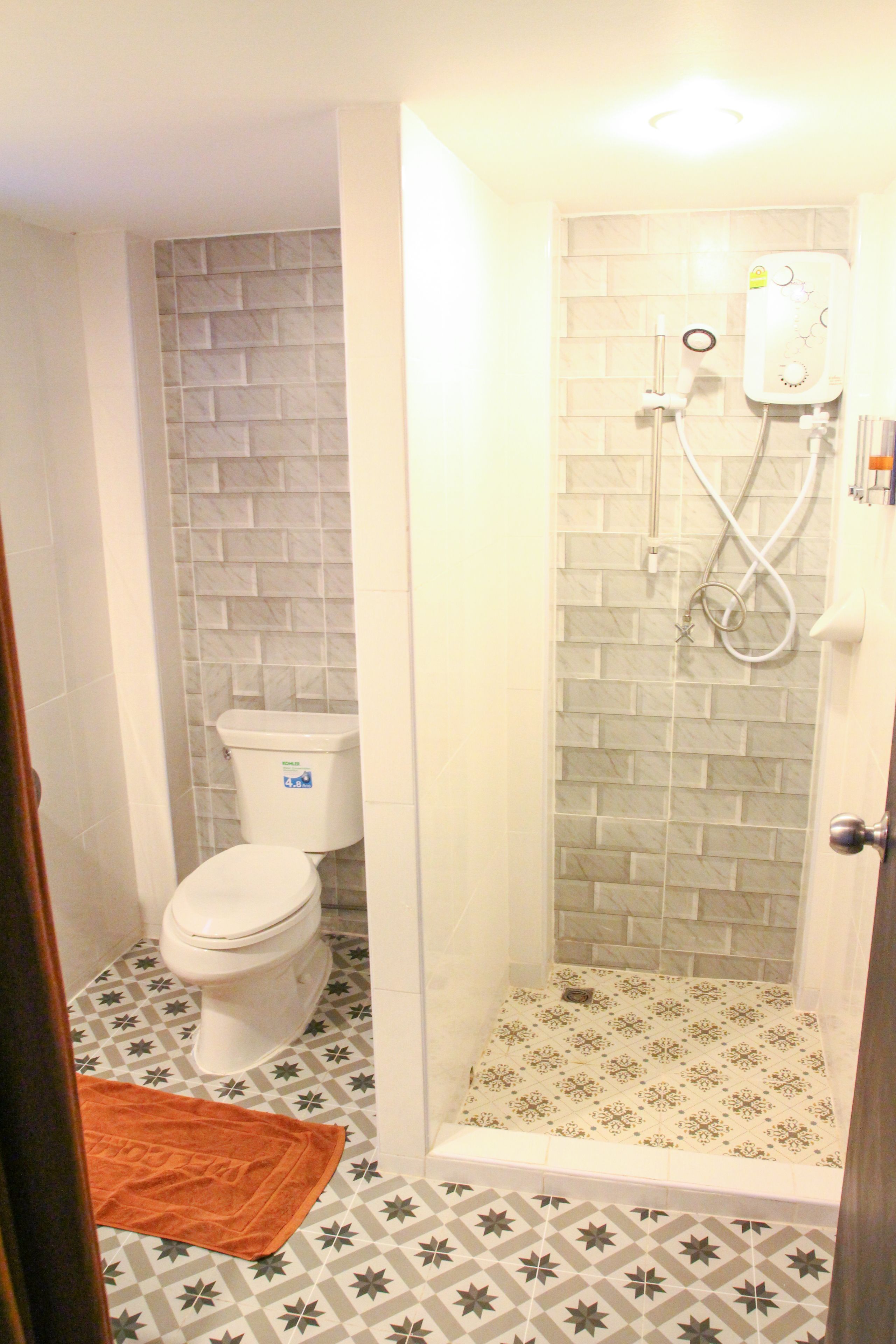 shower, hair dryer, bathrobes, slippers