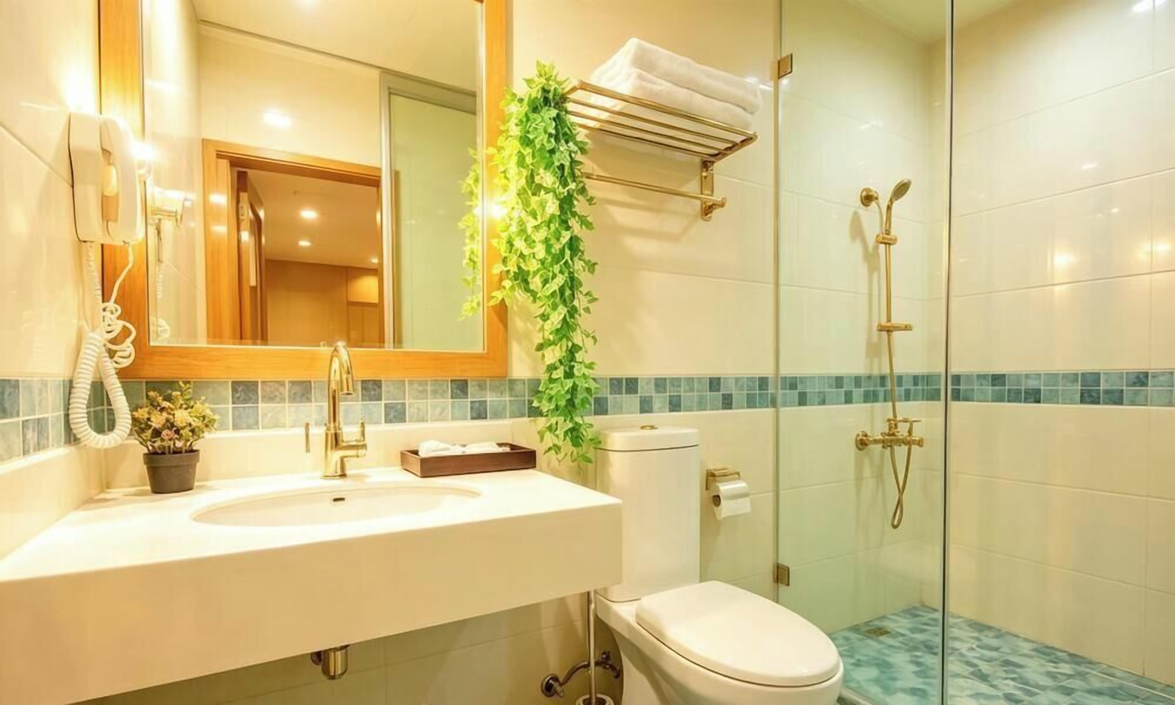 Shower, free toiletries, hair dryer, slippers