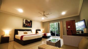 Memory-foam beds, in-room safe, desk, blackout curtains