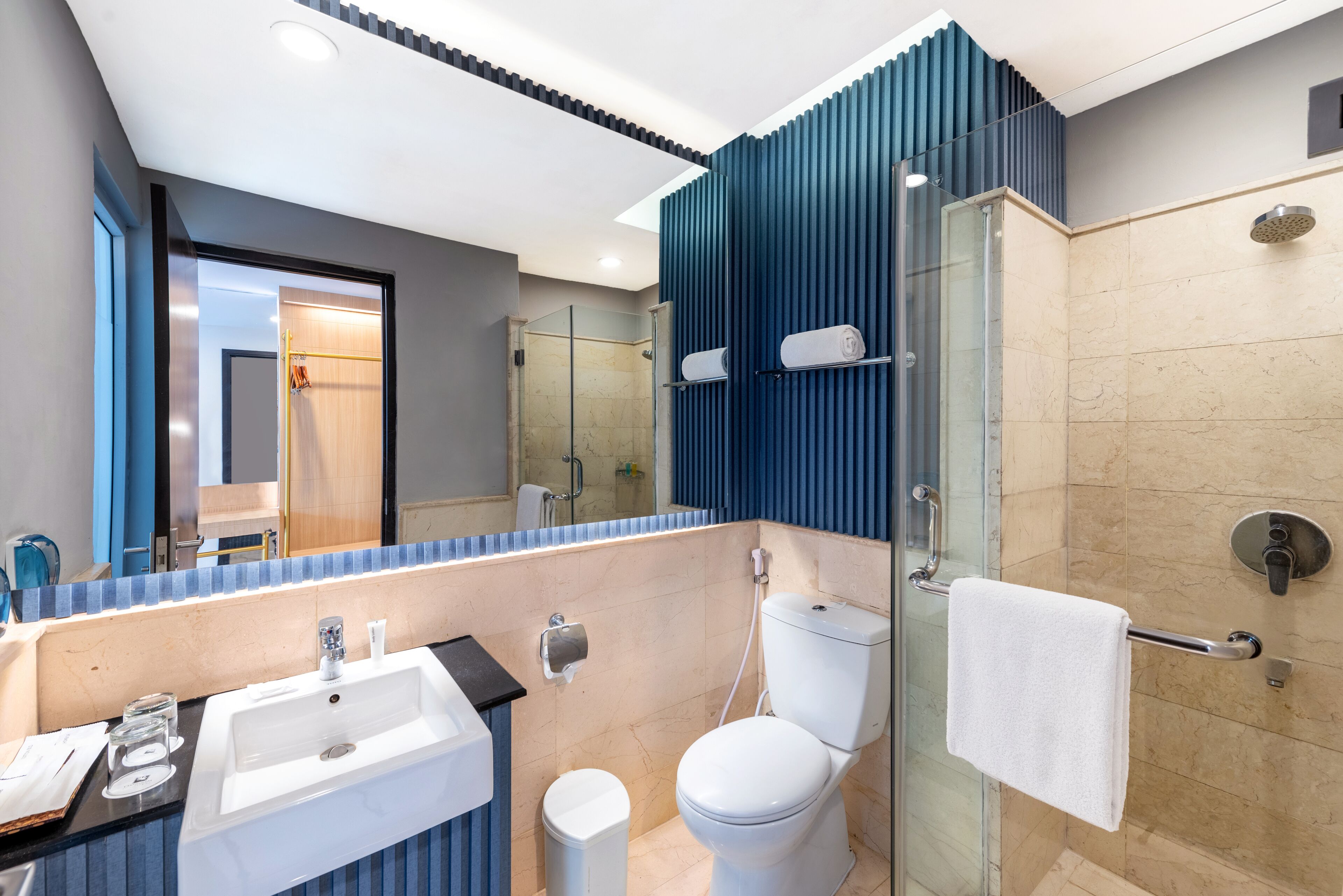 free toiletries, bathrobes, slippers, towels