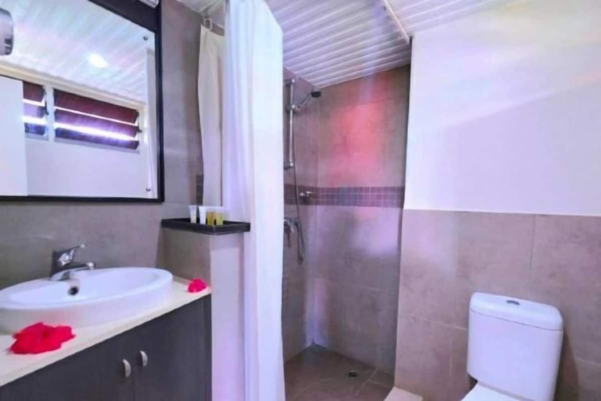 Bathroom | Shower, free toiletries, hair dryer, towels