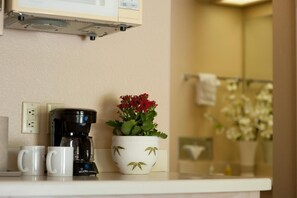 Fridge, microwave, coffee/tea maker