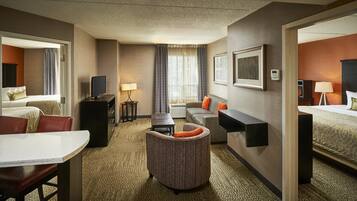 1 bedroom, desk, blackout curtains, iron/ironing board