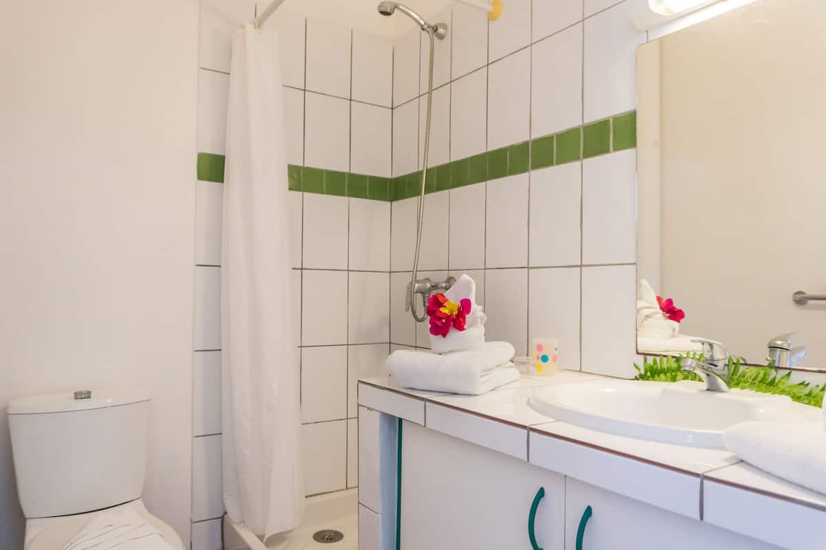 studio standard | bathroom | shower, towels