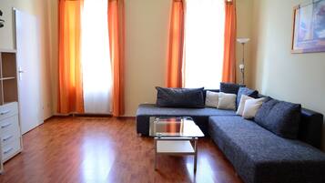 Family Apartment, 1 Bedroom, Kitchen | Living room | Flat-screen TV, DVD player
