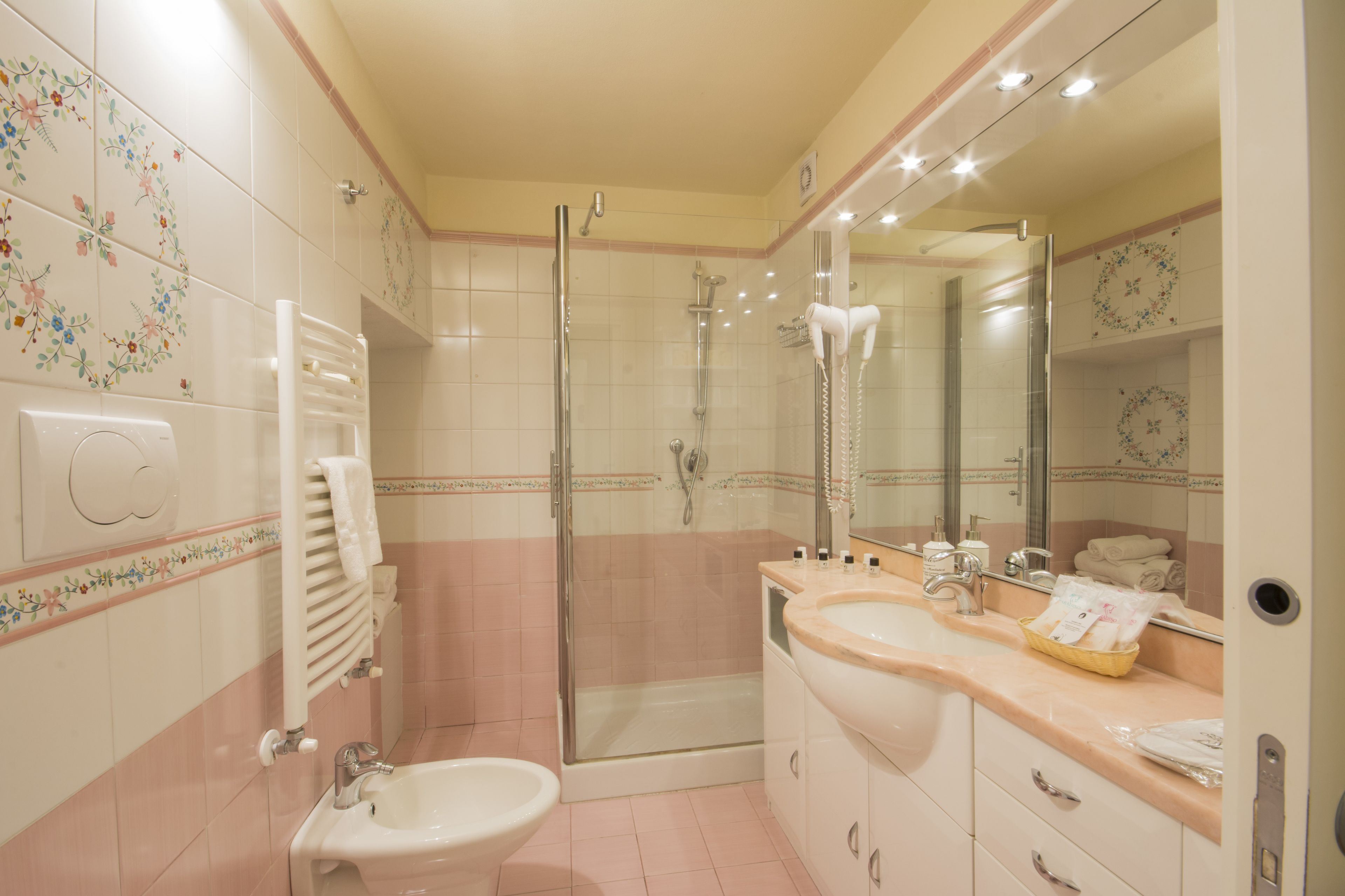 Dusche, kostenlose Toilettenartikel, Haartrockner, Hausschuhe