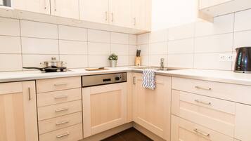 Family Apartment, 2 Bedrooms | Private kitchen | Fridge, microwave, coffee/tea maker, electric kettle