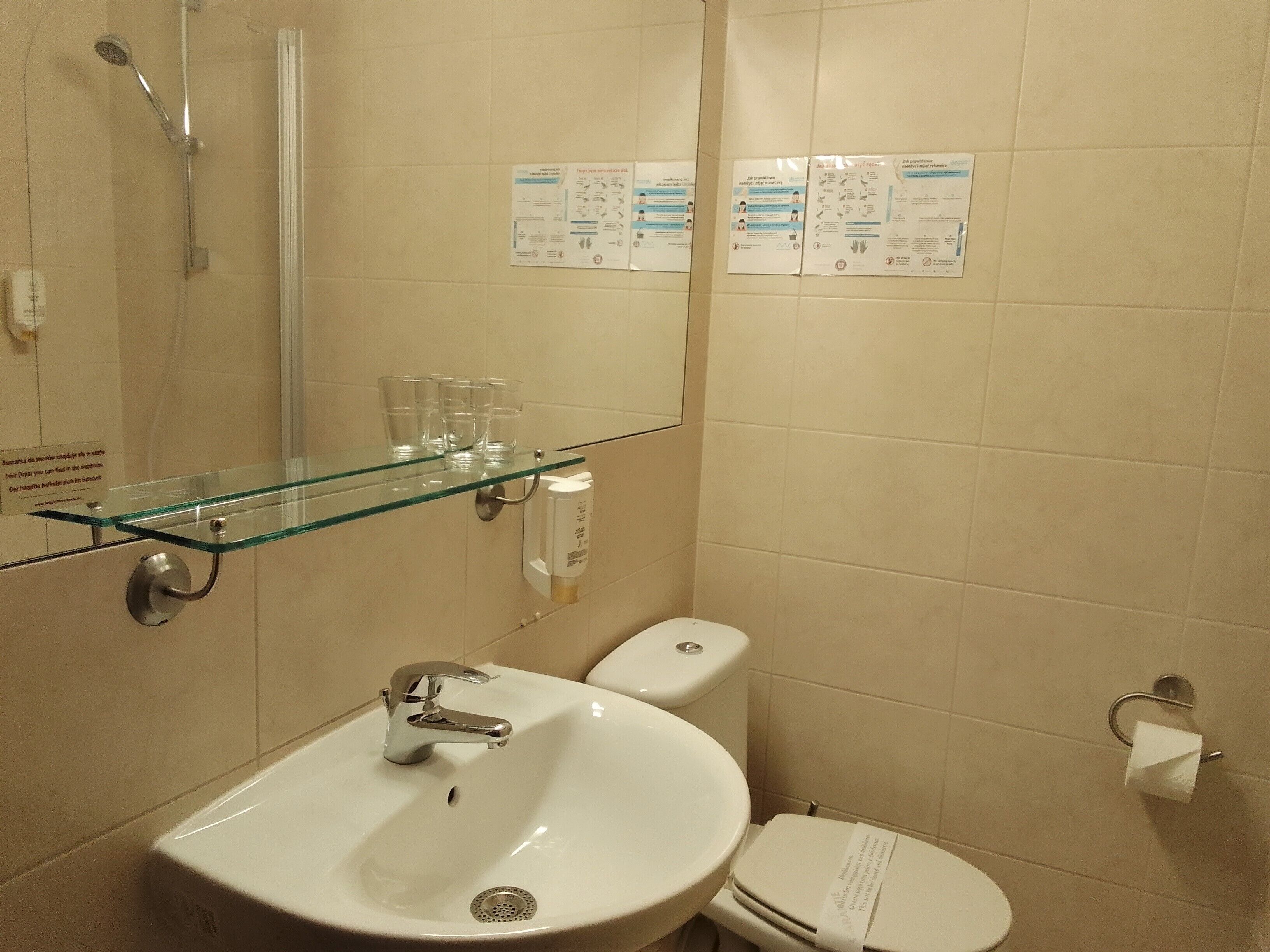 eco-friendly toiletries, hair dryer, towels, soap