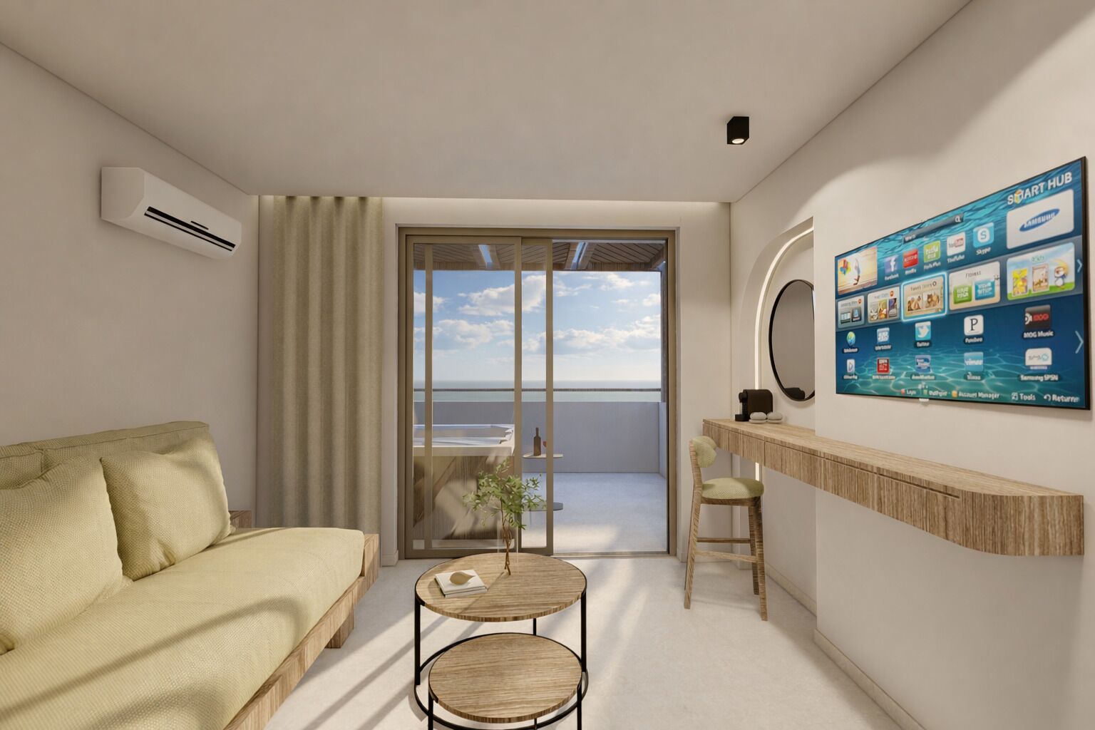 Junior Suite, Hot Tub, Sea View | Living area | TV, books