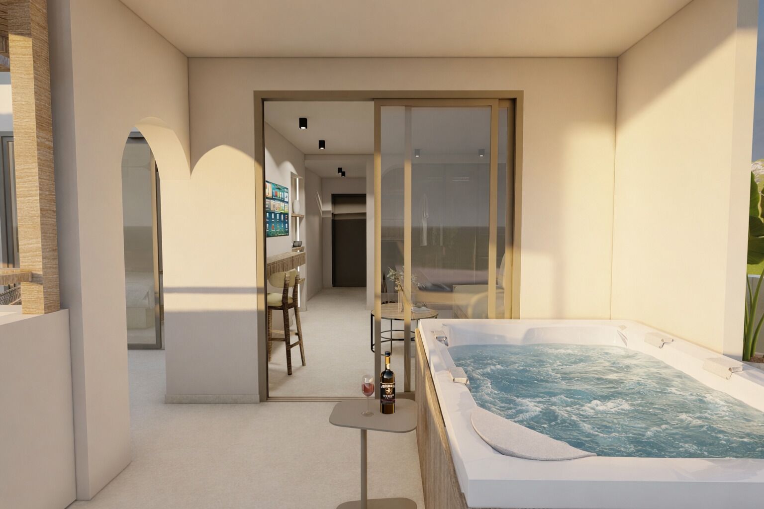 Suite Junior, bain à remous, vue mer | Terrasse/Patio