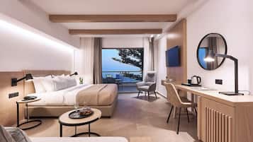 Junior Suite, Sea View | Premium bedding, down comforters, memory foam beds, in-room safe