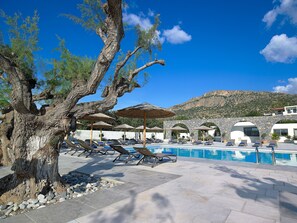 Outdoor pool, pool umbrellas, sun loungers - Coriva Beach Hotel (Ierapetra)
