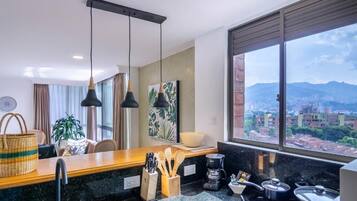 Standard Apartment | Private kitchen | Fridge, microwave, oven, stovetop