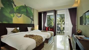 Deluxe Room, Pool Access (Stair aways) | Minibar, in-room safe, desk, blackout drapes