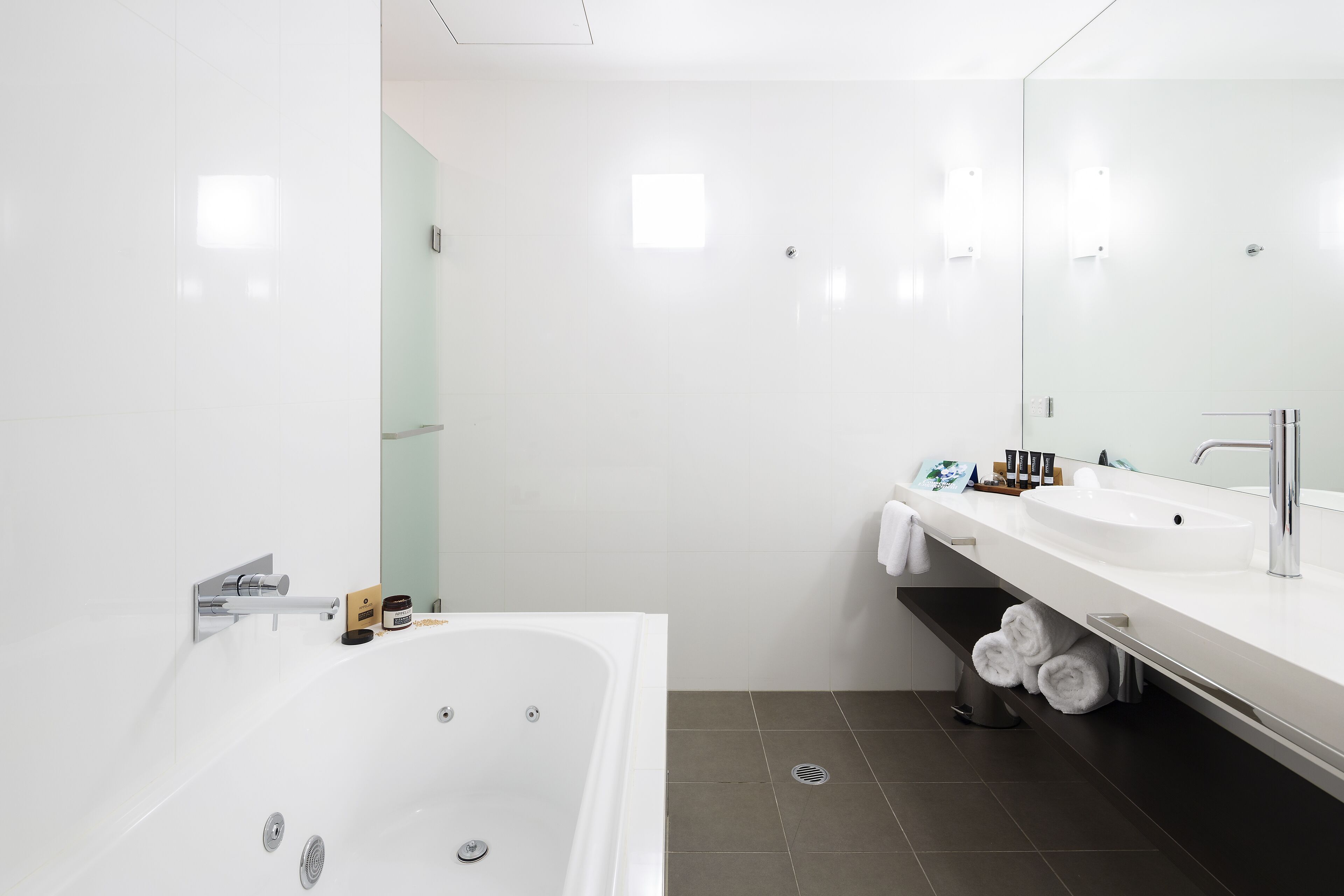 shower, free toiletries, hair dryer, bathrobes