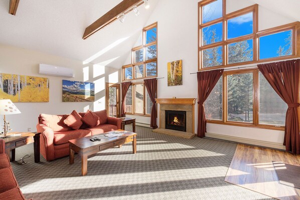 Aspen, Two Bedroom Suite | Living area | 65-inch flat-screen TV with cable channels, TV, fireplace