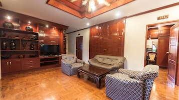 Family Villa, Private Pool | Living room | LCD TV, DVD player