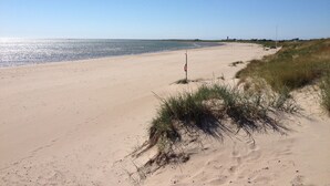 A sandy beach with a lifebuoy and a distant lighthouse. - Kvarnens Pensionat och Bed & Breakfast (Falkenberg)