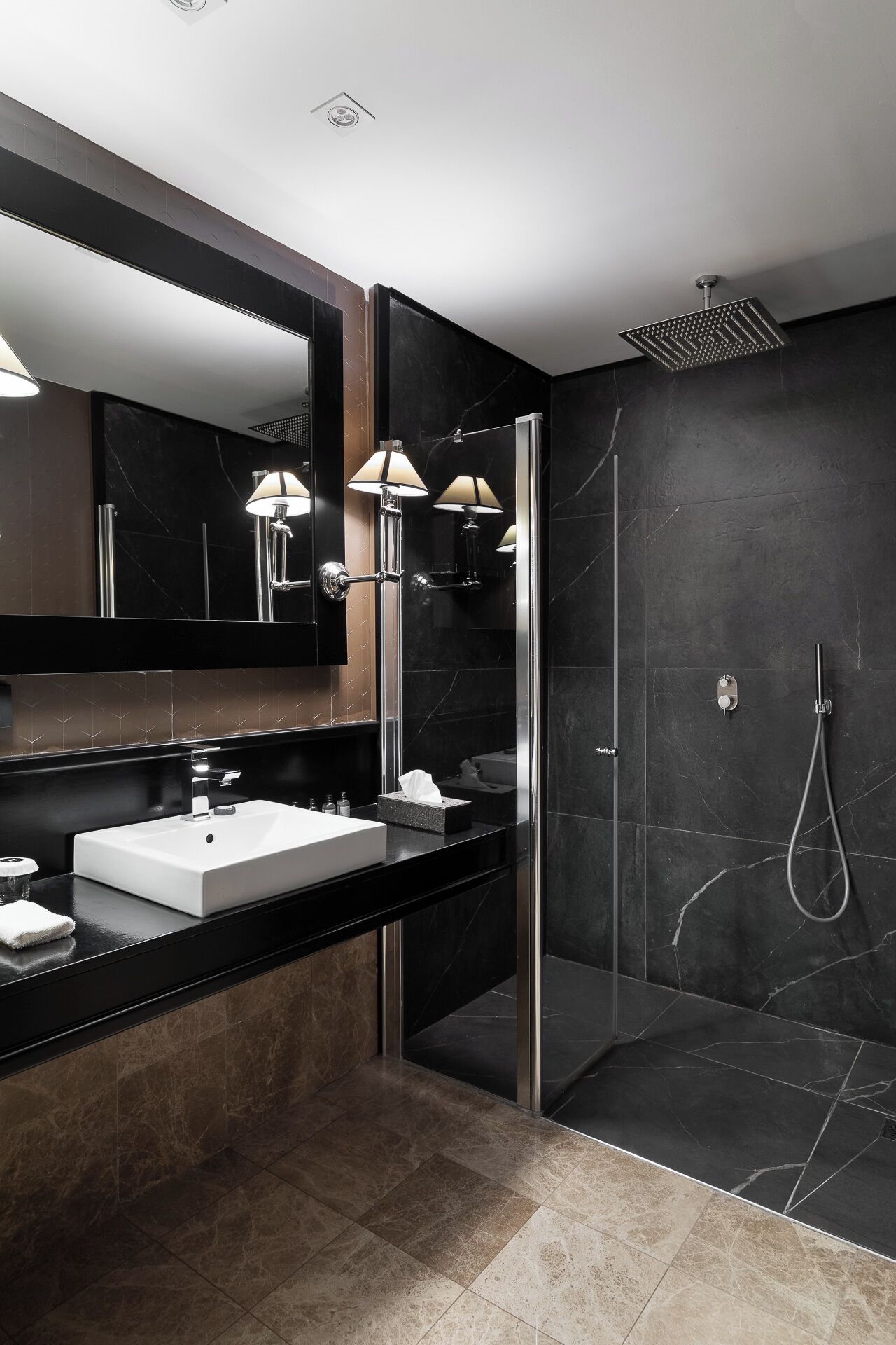 deluxe suite | bathroom | shower, rainfall showerhead, free toiletries, hair dryer