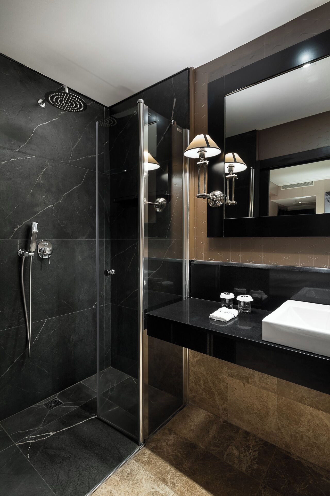 superior double room | bathroom | shower, rainfall showerhead, free toiletries, hair dryer