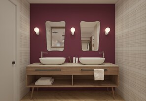 Habitación cuádruple familiar | Baño | Regadera, amenidades de baño gratuitas, secadora de cabello, bidet