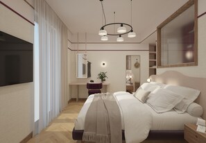 Quarto casal ou duplo superior | Frigobar, cofres nos quartos, individualmente mobiliados, escrivaninha