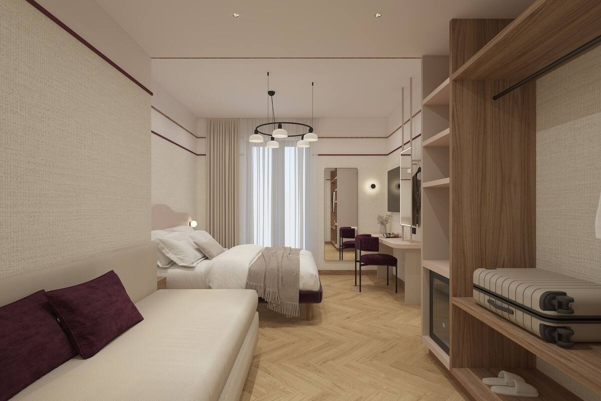 舒适三人房 | 迷你吧、客房内保险箱、特色家居、办公桌