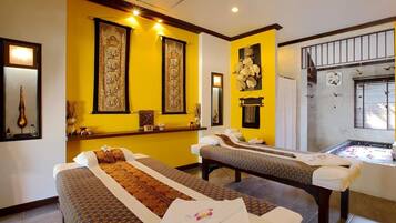 Couples treatment rooms, sauna, hot tub, body treatments, mud baths