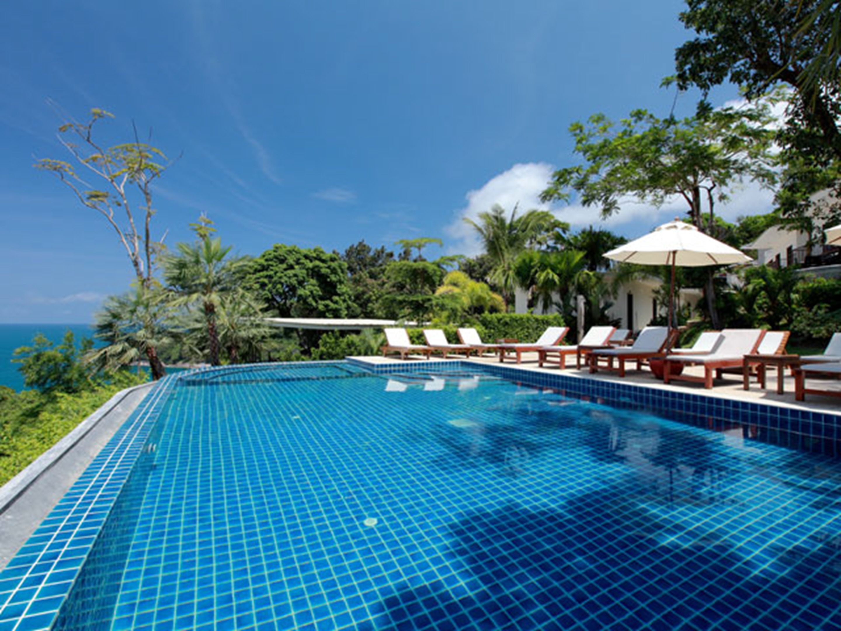 Outdoor pool, pool umbrellas