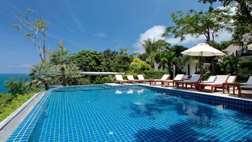 Outdoor pool, pool umbrellas