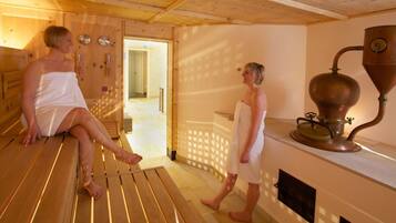 Sauna, steam room, body treatments, facials
