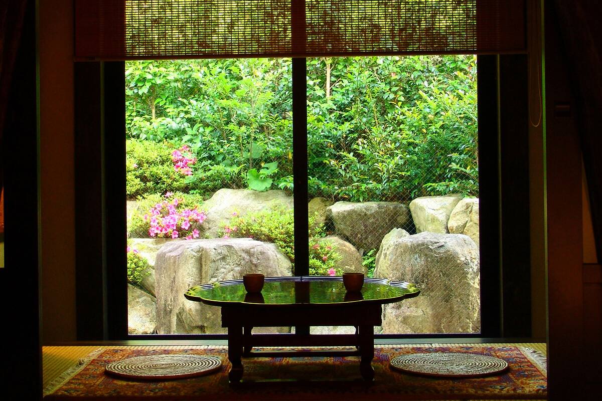 Maison Standard, terrasse, dans l’édifice annexe (Japanese-Style,Open Air-Bath, Garden) | Coffre-fort, bureau, accès au Wi-Fi (inclus)