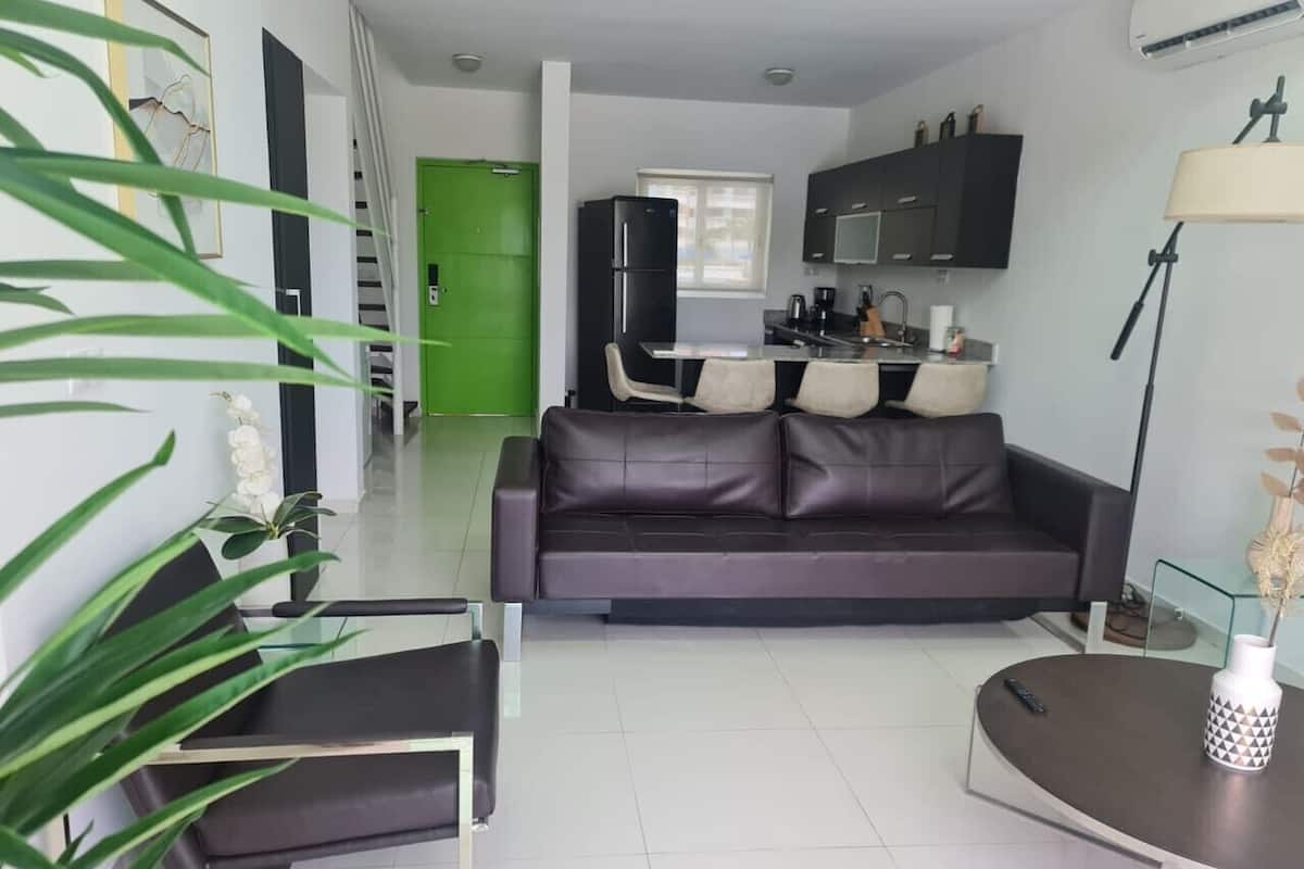 Deluxe Loft | Private kitchen | Full-sized fridge, microwave, oven, stovetop