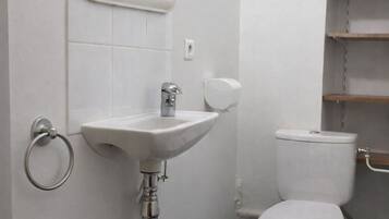 A bathroom with a white sink, a toilet, and a mirror.