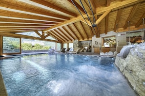 Indoor pool, outdoor pool, sun loungers