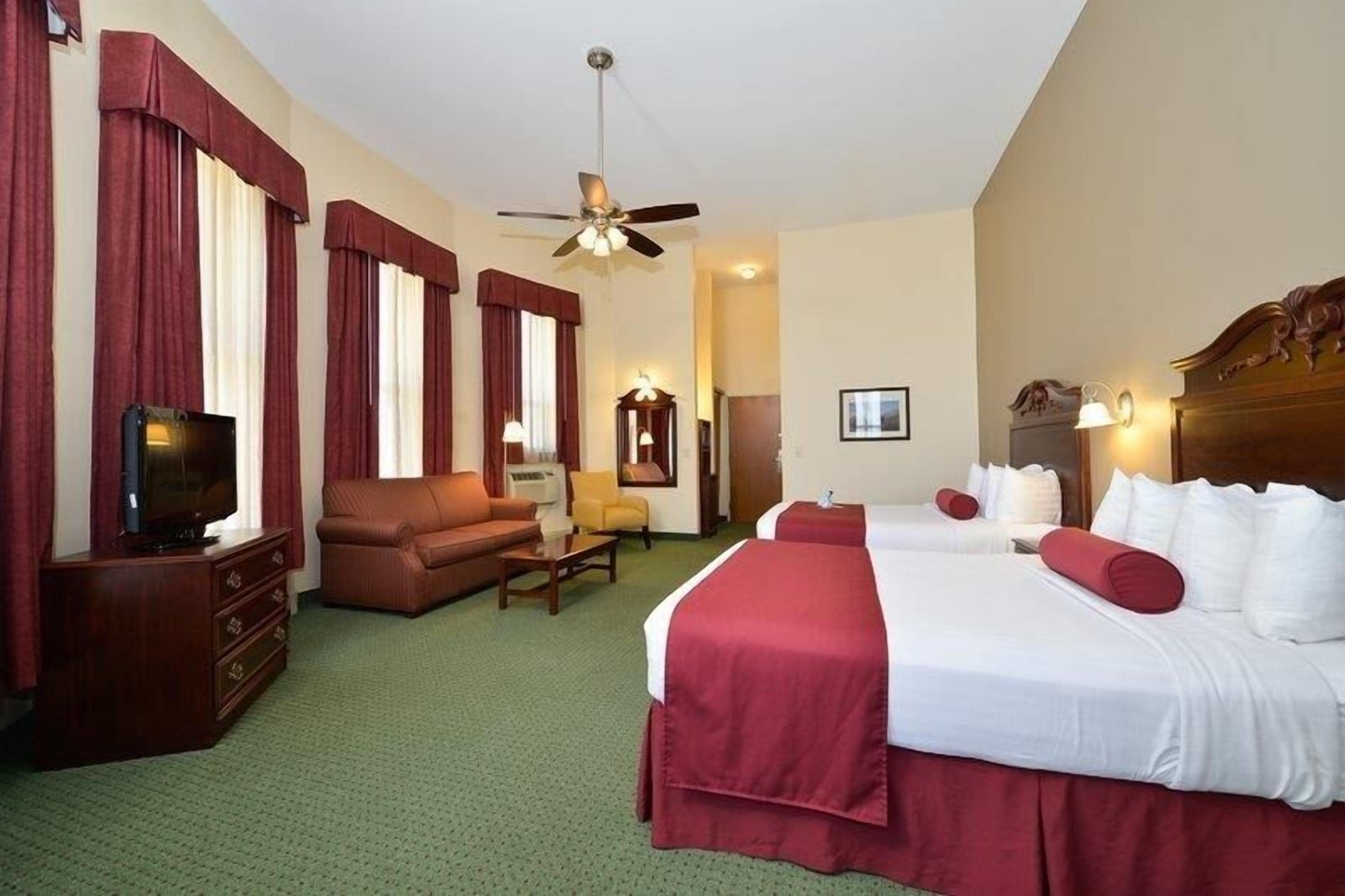 standard room, 2 queen beds, non smoking, lake view | desk, laptop workspace, blackout curtains, iron/ironing board