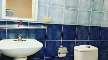 Combined shower/tub, towels