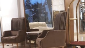 A modern interior with a sofa set, a glass coffee table, and a view of a tree outside. - Eden Phoenix (El Kerma)