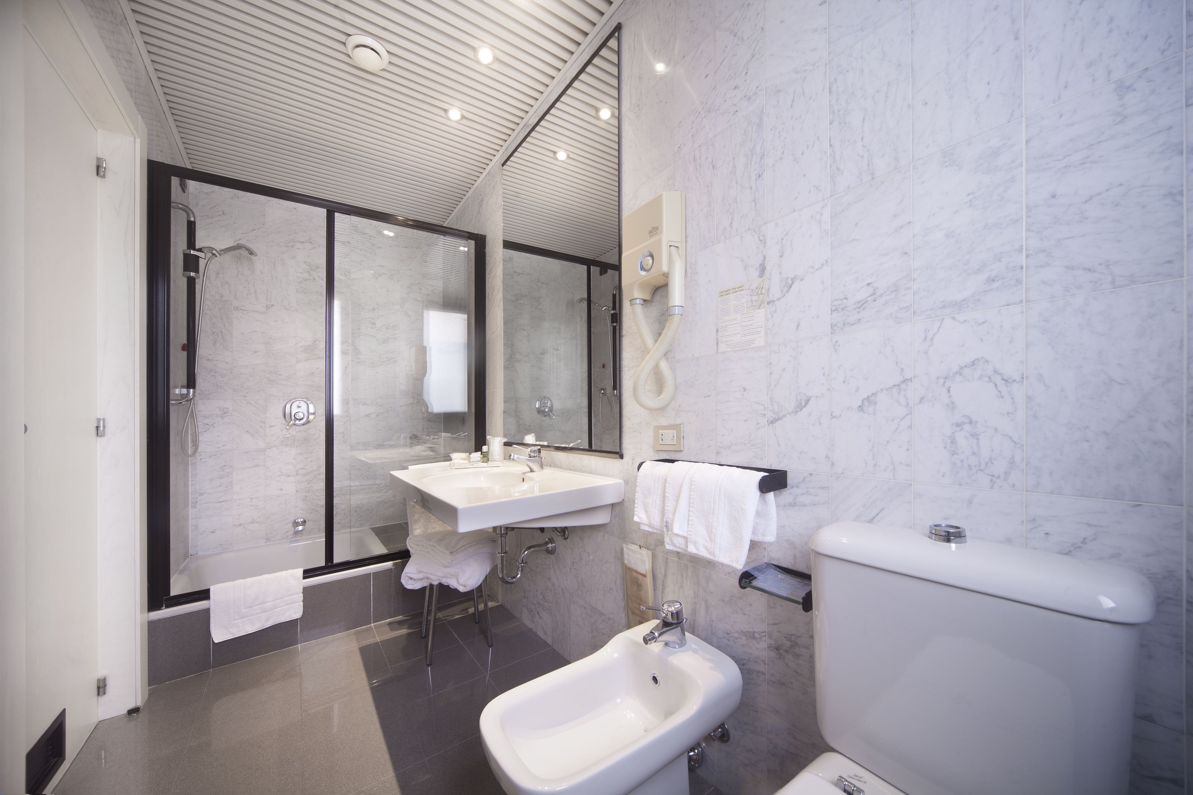 shower, free toiletries, hair dryer, bidet