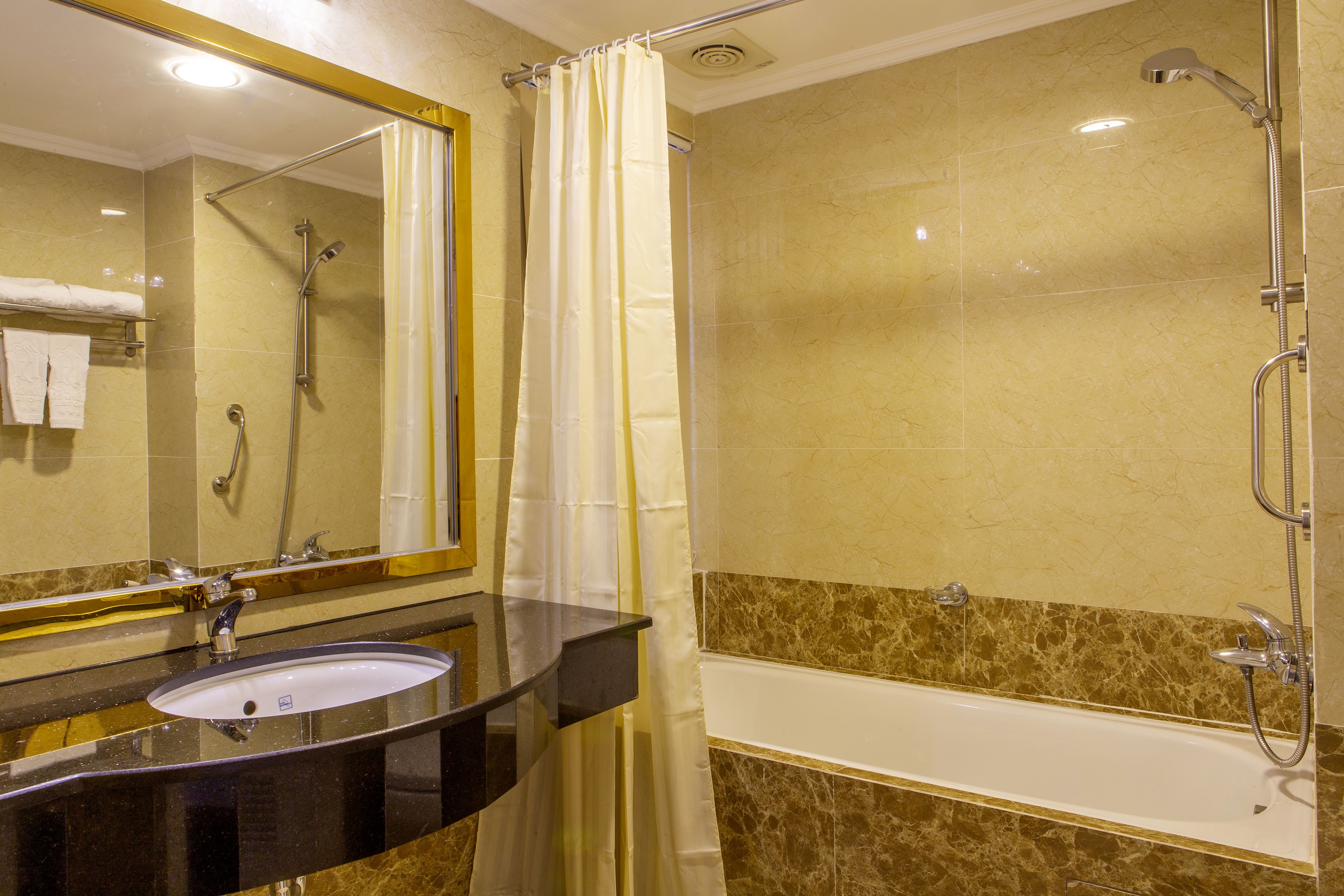 free toiletries, hair dryer, towels