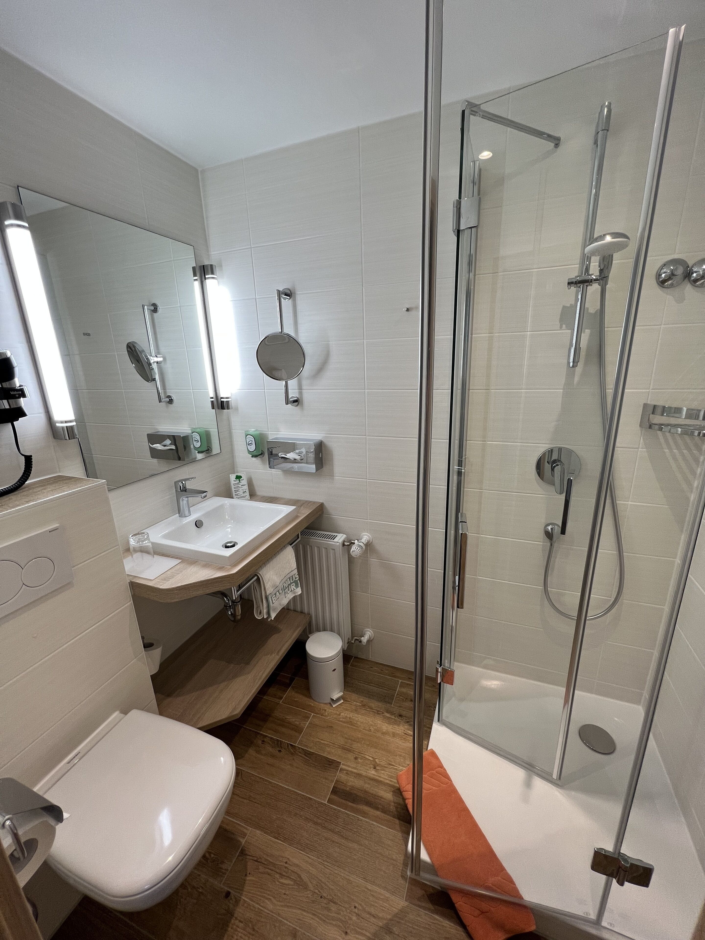 free toiletries, hair dryer, towels