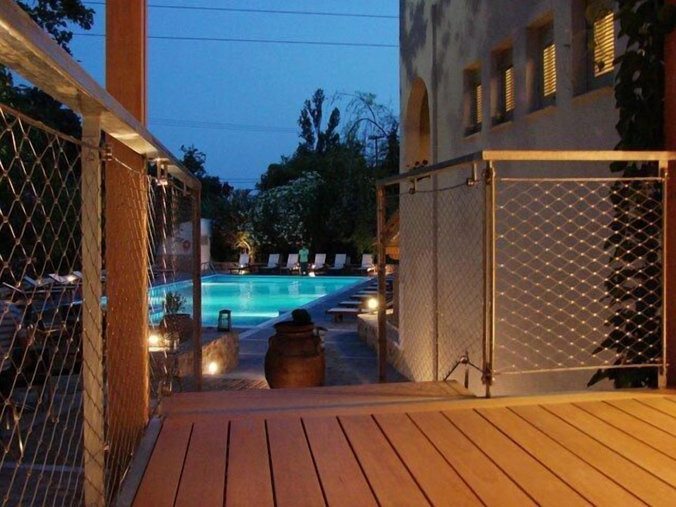 outdoor pool, pool umbrellas, pool loungers