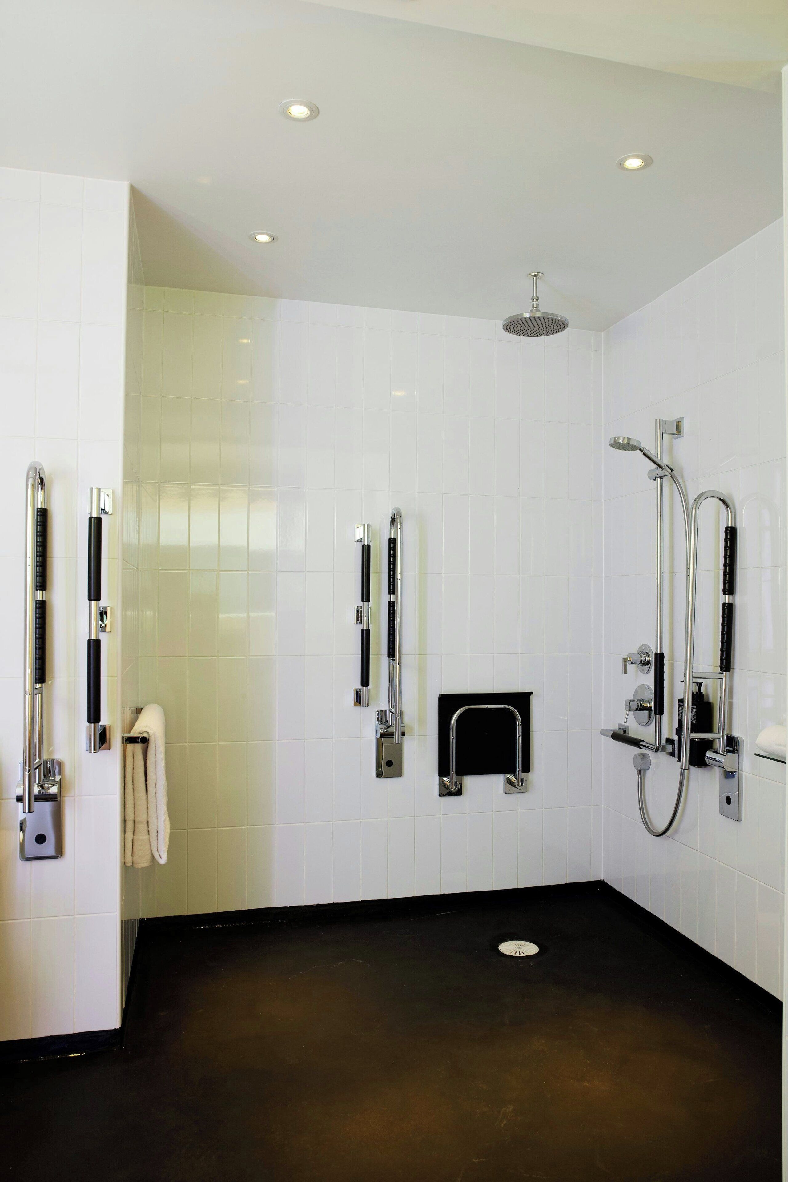 Room, 1 King Bed (Mobility Accessible, Roll-In Shower) | Bathroom | Shower, hydromassage showerhead, eco-friendly toiletries, hair dryer