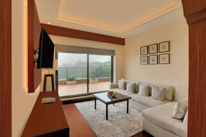 Executive Suite with Balcony and Valley | Living area | 32-inch TV with satellite channels - Lemon Tree Resort, Mussoorie (Dehradun)