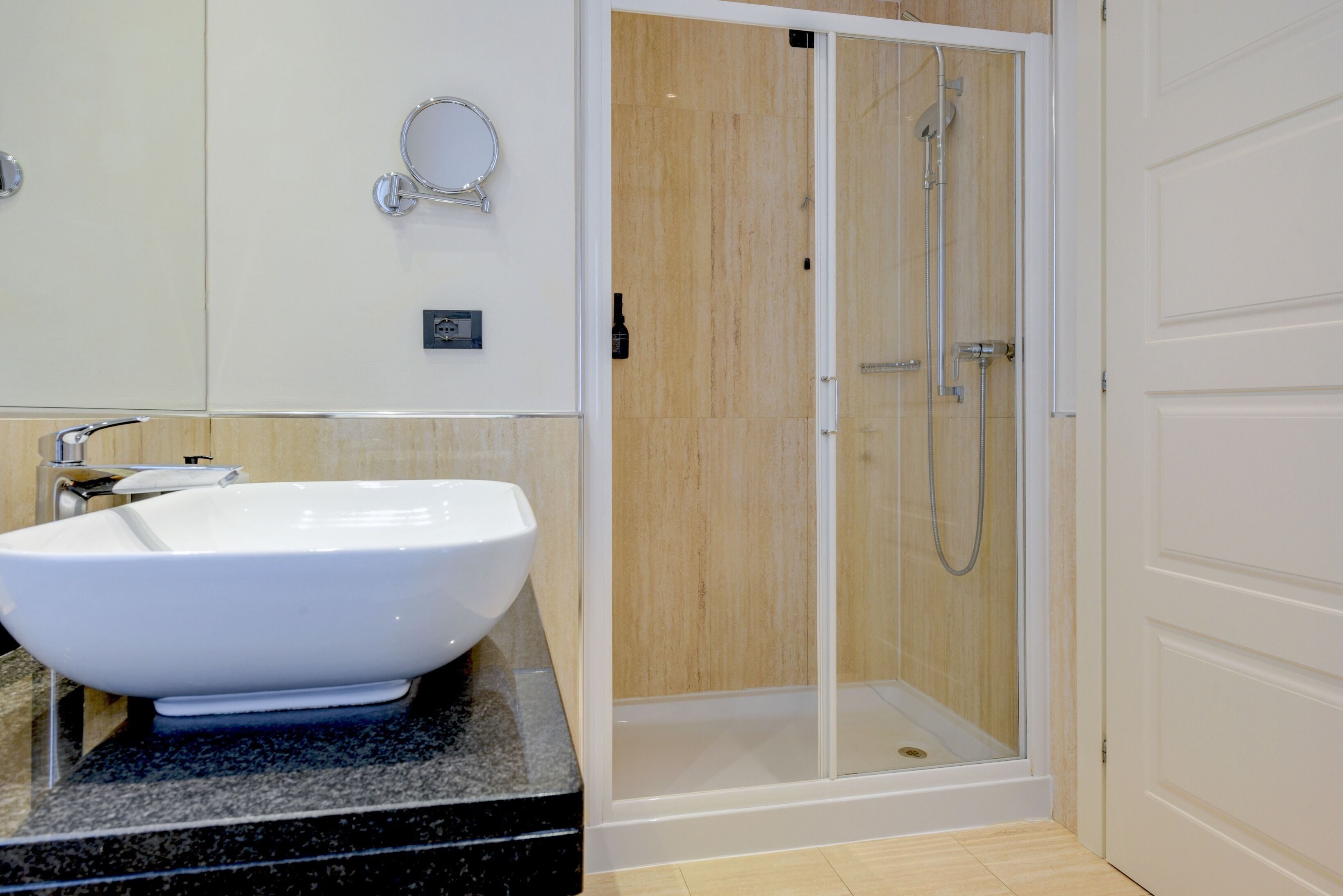 Rainfall showerhead, designer toiletries, hair dryer, bathrobes